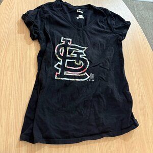 St. Louis Cardinals T Shirt Small Black Floral Print Fanatics Short Sleeve